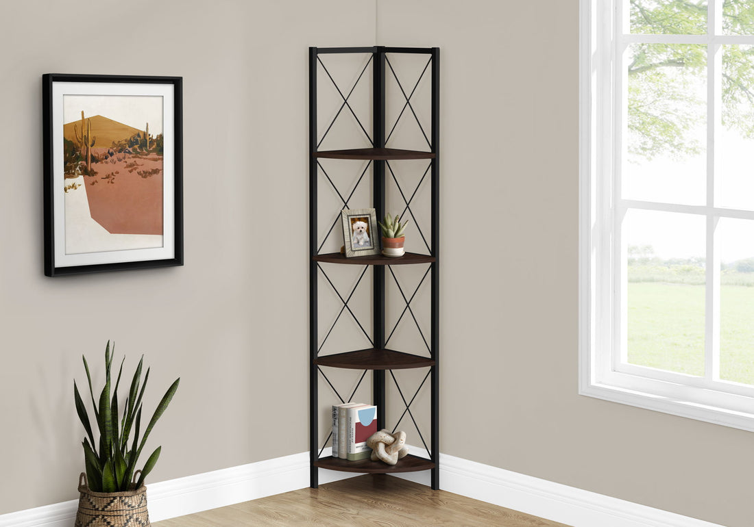 Bookshelf, Bookcase, Etagere, Corner, 4 Tier, Office, Marble Look Contemporary &amp; Modern