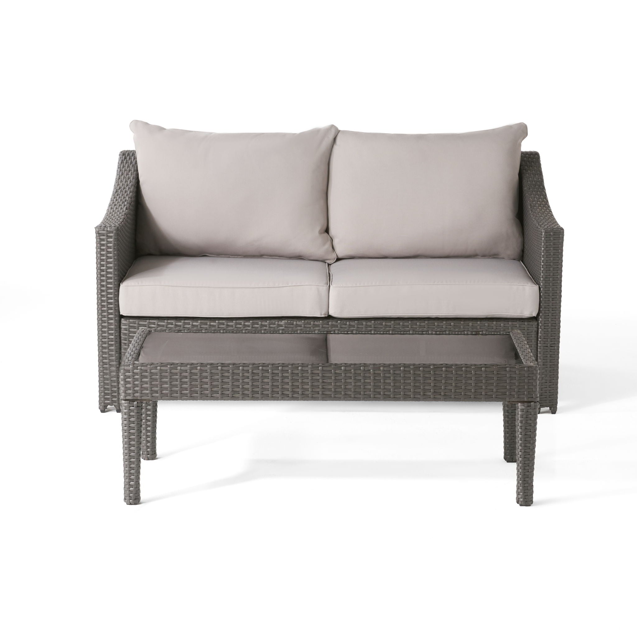 Contemporary Antibes Loveseat &amp; Table Set Outdoor - Gray