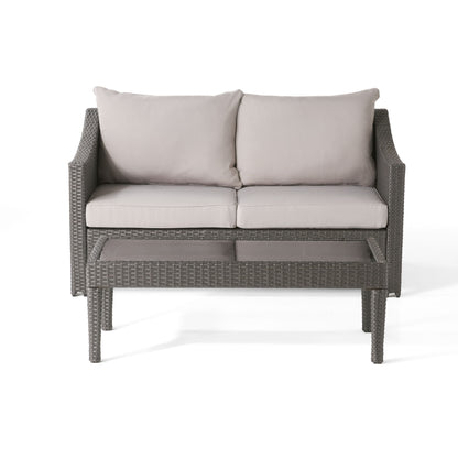 Contemporary Antibes Loveseat &amp; Table Set Outdoor - Gray