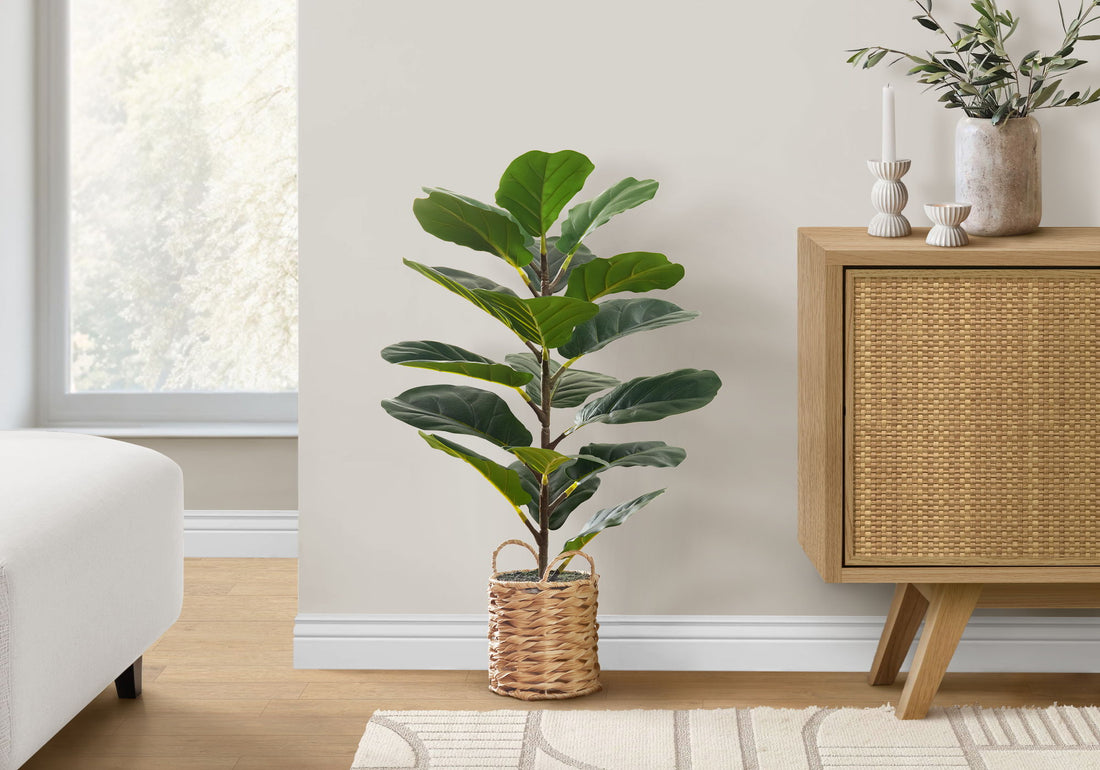 28&quot; Tall, Artificial Plant, Fiddle Tree, Indoor, Faux, Fake, Floor, Greenery, Potted, Real Touch, Decorative - Green / Beige