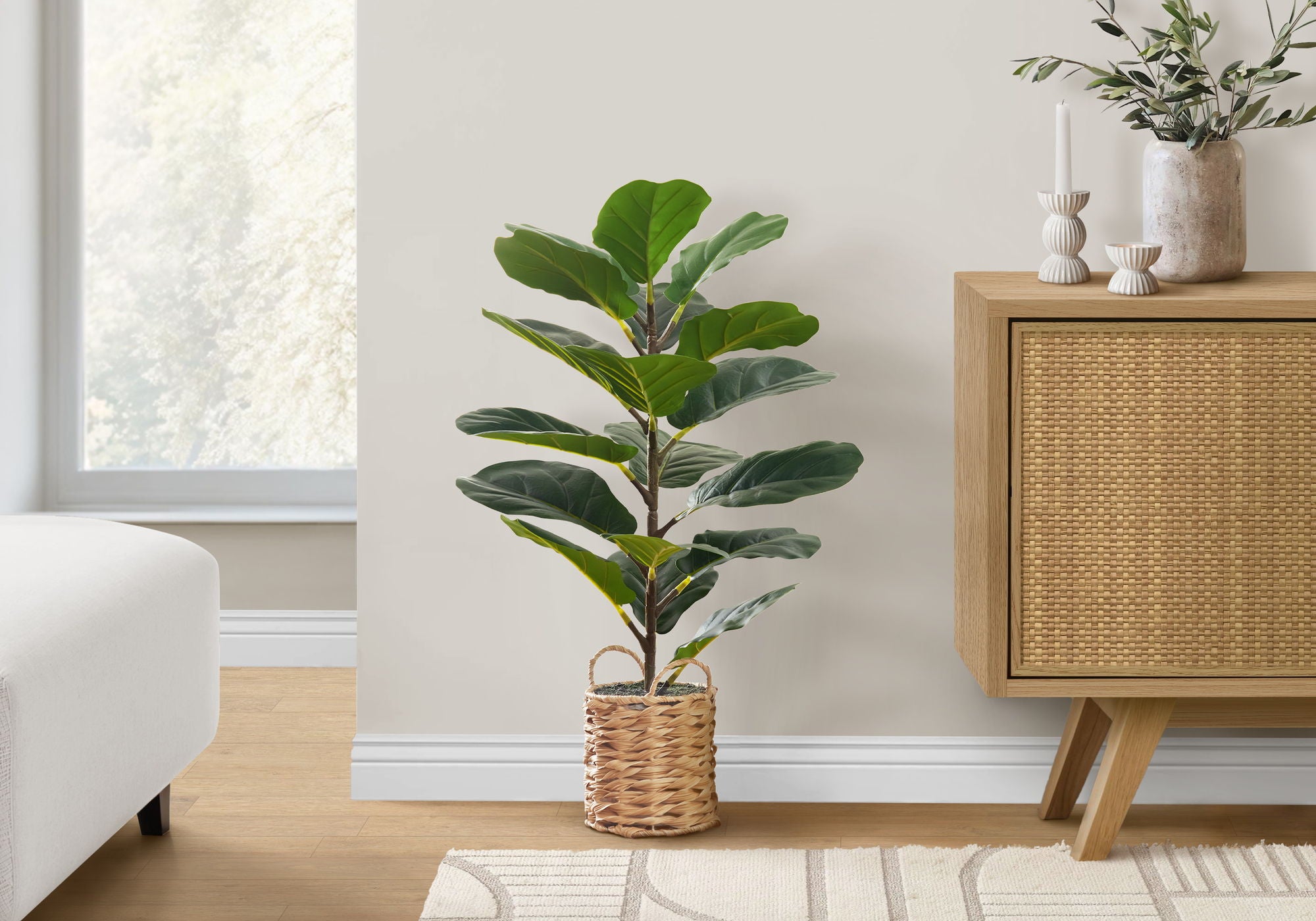28&quot; Tall, Artificial Plant, Fiddle Tree, Indoor, Faux, Fake, Floor, Greenery, Potted, Real Touch, Decorative - Green / Beige