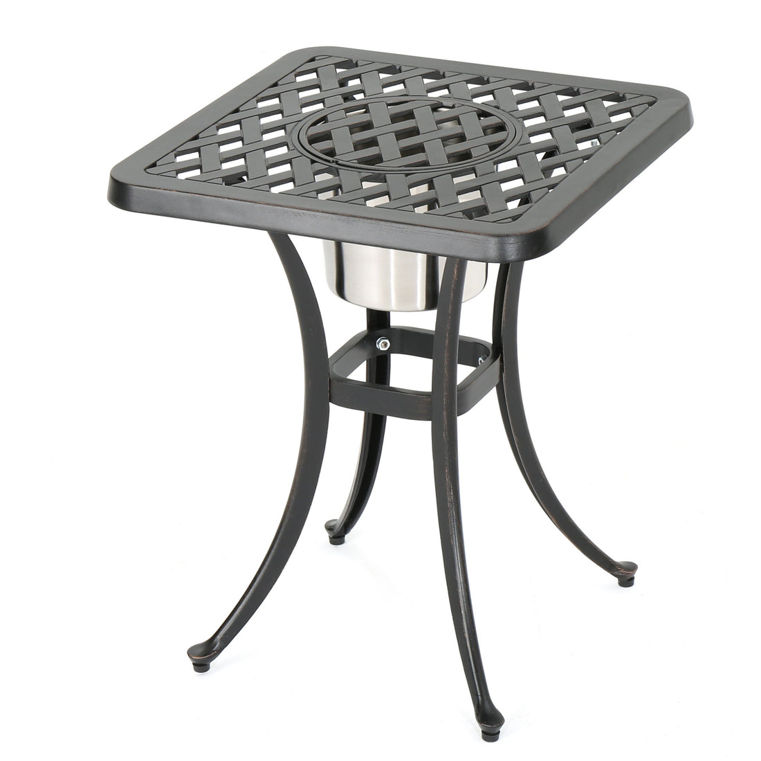 Outdoor Cast Aluminum Bistro Table With Ice Bucket - Black Copper
