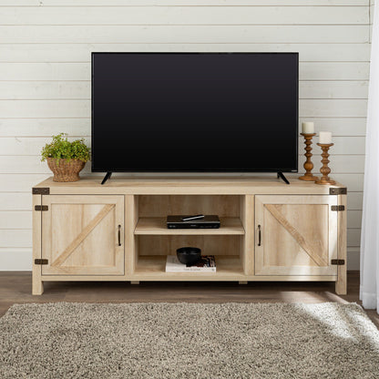 Rustic Farmhouse Double Barn Door 70&quot; TV Stand For 80&quot; TVs With Center Shelves