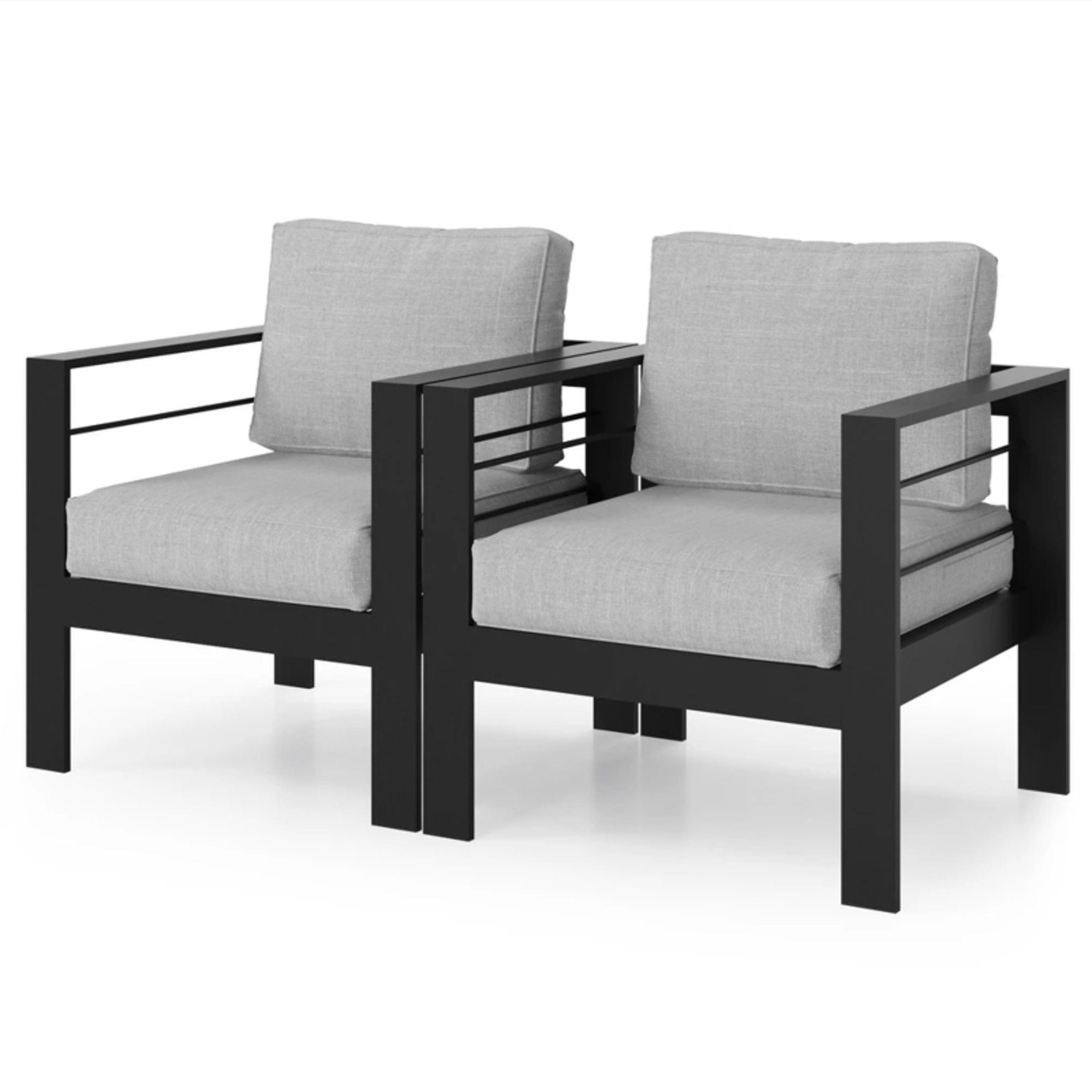 Modern All-Weather Patio Armchairs &amp; Thick Cushions (Set of 2)