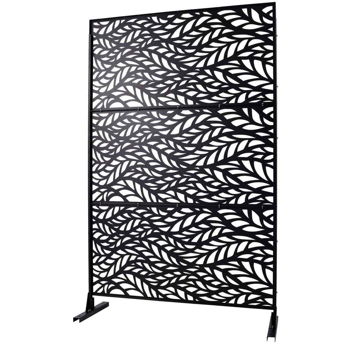 Outdoor &amp; Indoor Privacy Screen Metal Privacy Screen, Freestanding Decorative Privacy Screen For Deck Balcony Patio - Black
