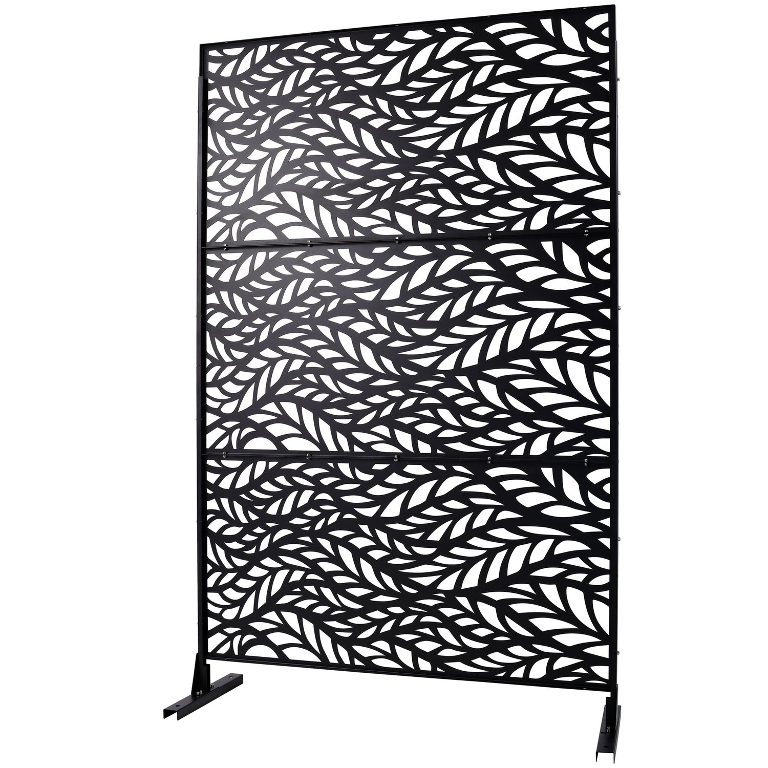 Outdoor &amp; Indoor Privacy Screen Metal Privacy Screen, Freestanding Decorative Privacy Screen For Deck Balcony Patio - Black