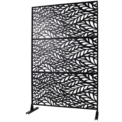 Outdoor &amp; Indoor Privacy Screen Metal Privacy Screen, Freestanding Decorative Privacy Screen For Deck Balcony Patio - Black