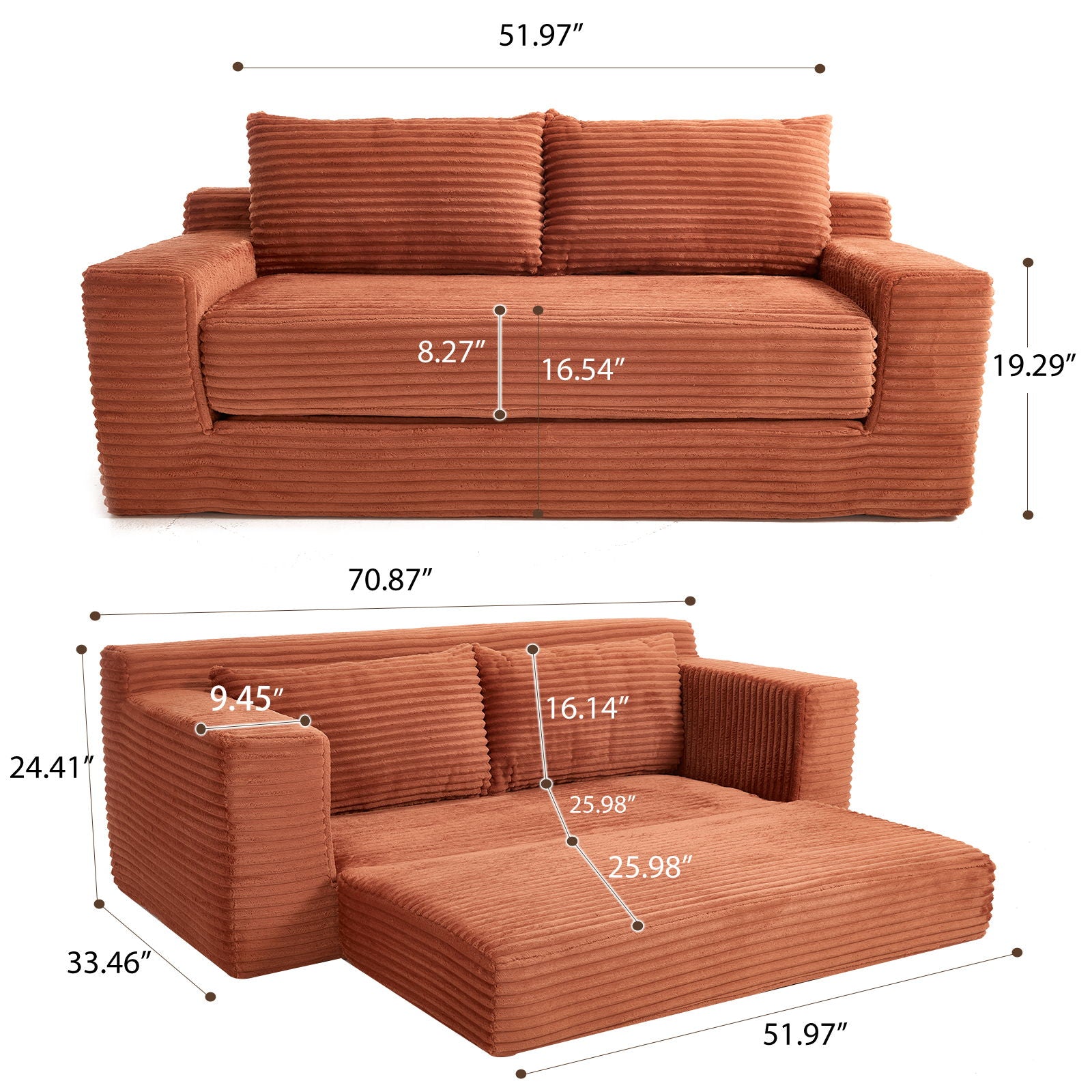 Convertible Loveseat Sofa Bed With Memory Foam &amp; Steel Frame