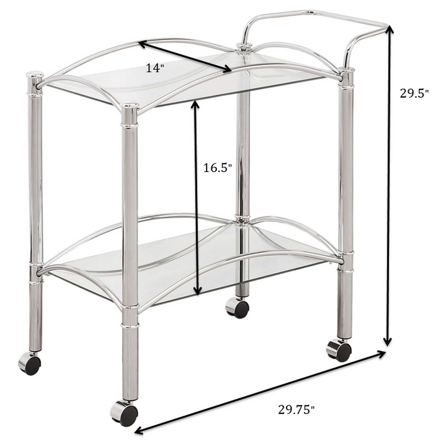 Porch &amp; Den - 2 Tier Rectangular Glass Shelf Bar Cart With Glass - Chrome