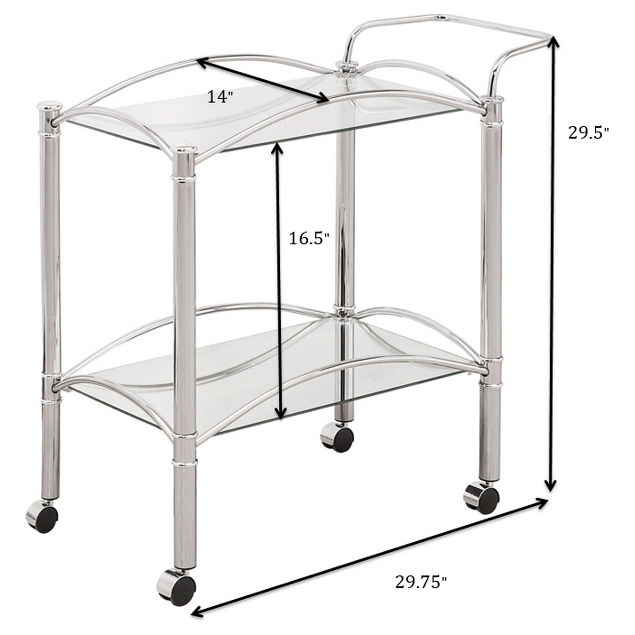 Porch &amp; Den - 2 Tier Rectangular Glass Shelf Bar Cart With Glass - Chrome