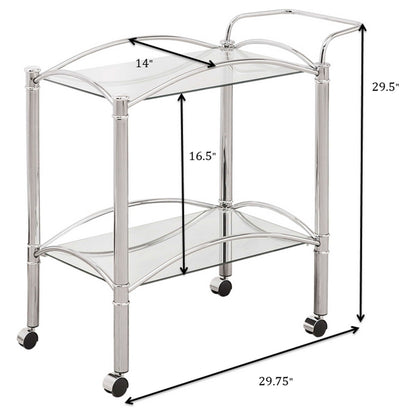 Porch &amp; Den - 2 Tier Rectangular Glass Shelf Bar Cart With Glass - Chrome