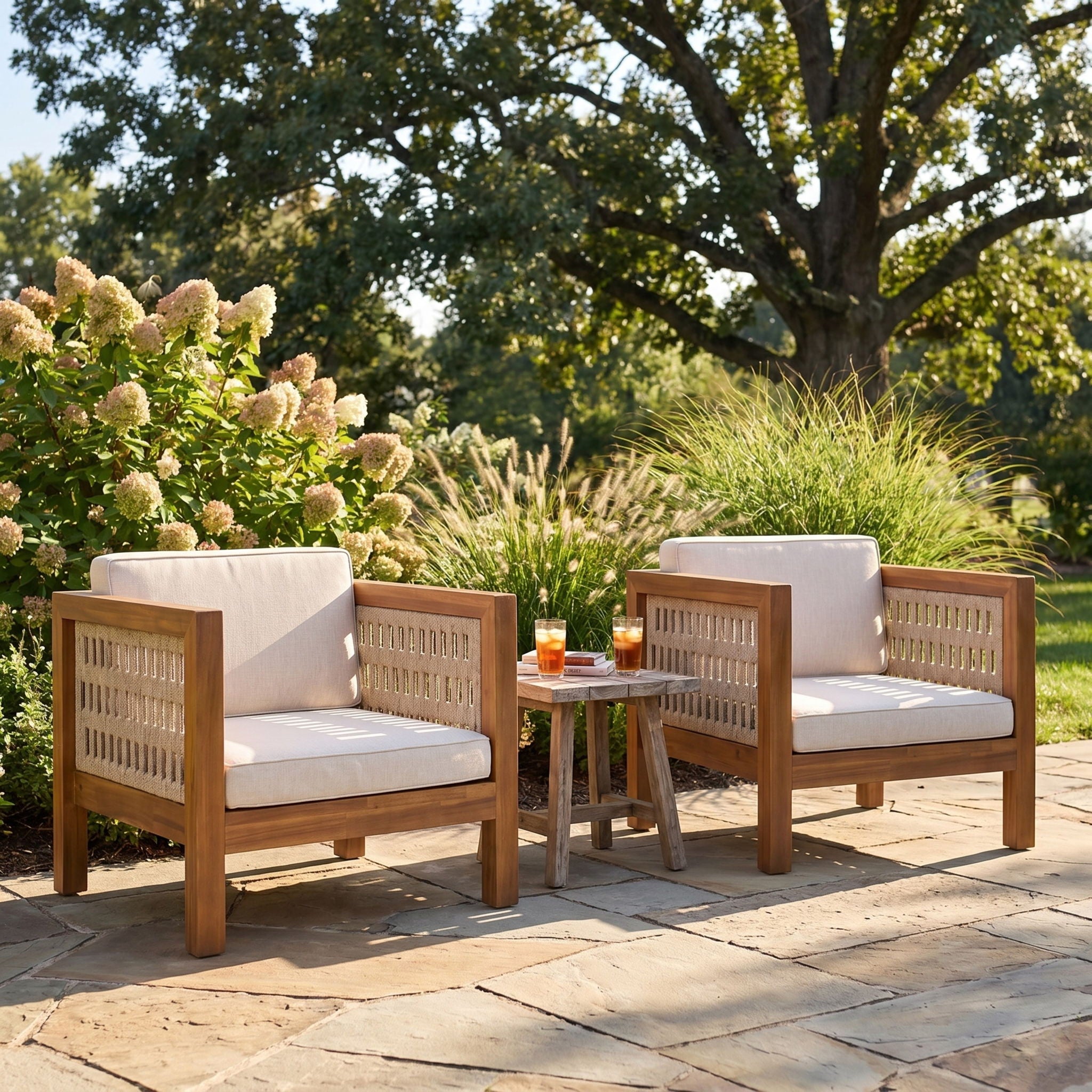 Outdoor Club Chair &amp; Rope Arm And Cushions