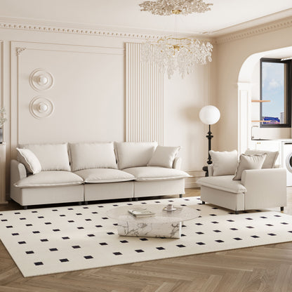Living Room Set Modular Sectional Couch, Upholstered Sofa &amp; Armchair &amp; Movable Ottoman