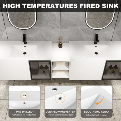 Wall Mounted Bathroom Vanity With Sink, Soft Close Doors, Cabinet &amp; Half Door