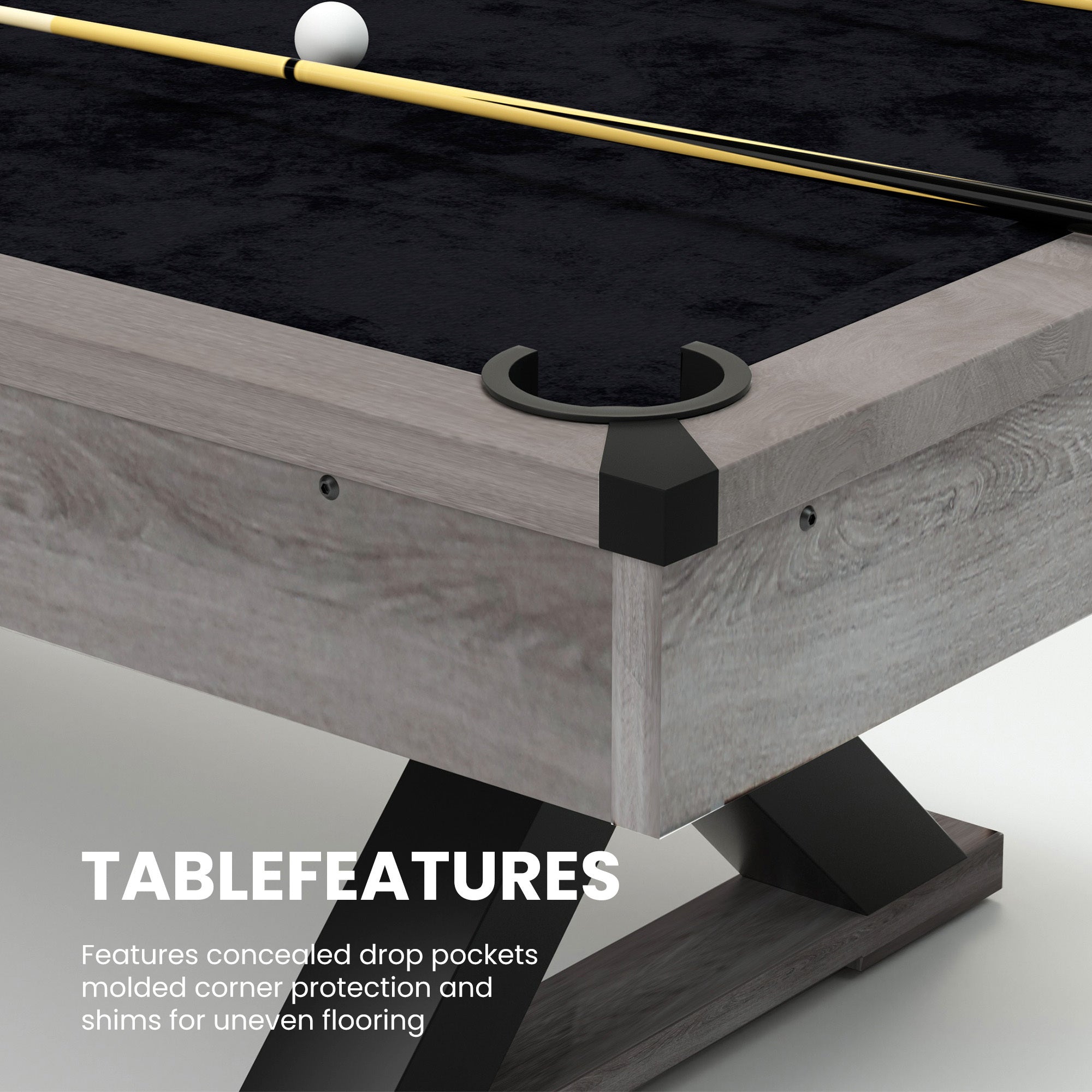 84&quot; Pool Table with Billiard Balls, Cues, Pool Cue Chalk, Cleaning Brush, X-Legs, Black Cloth, Rustic Grey,84.1&quot;L x 46.5&quot;W x 32&quot;H