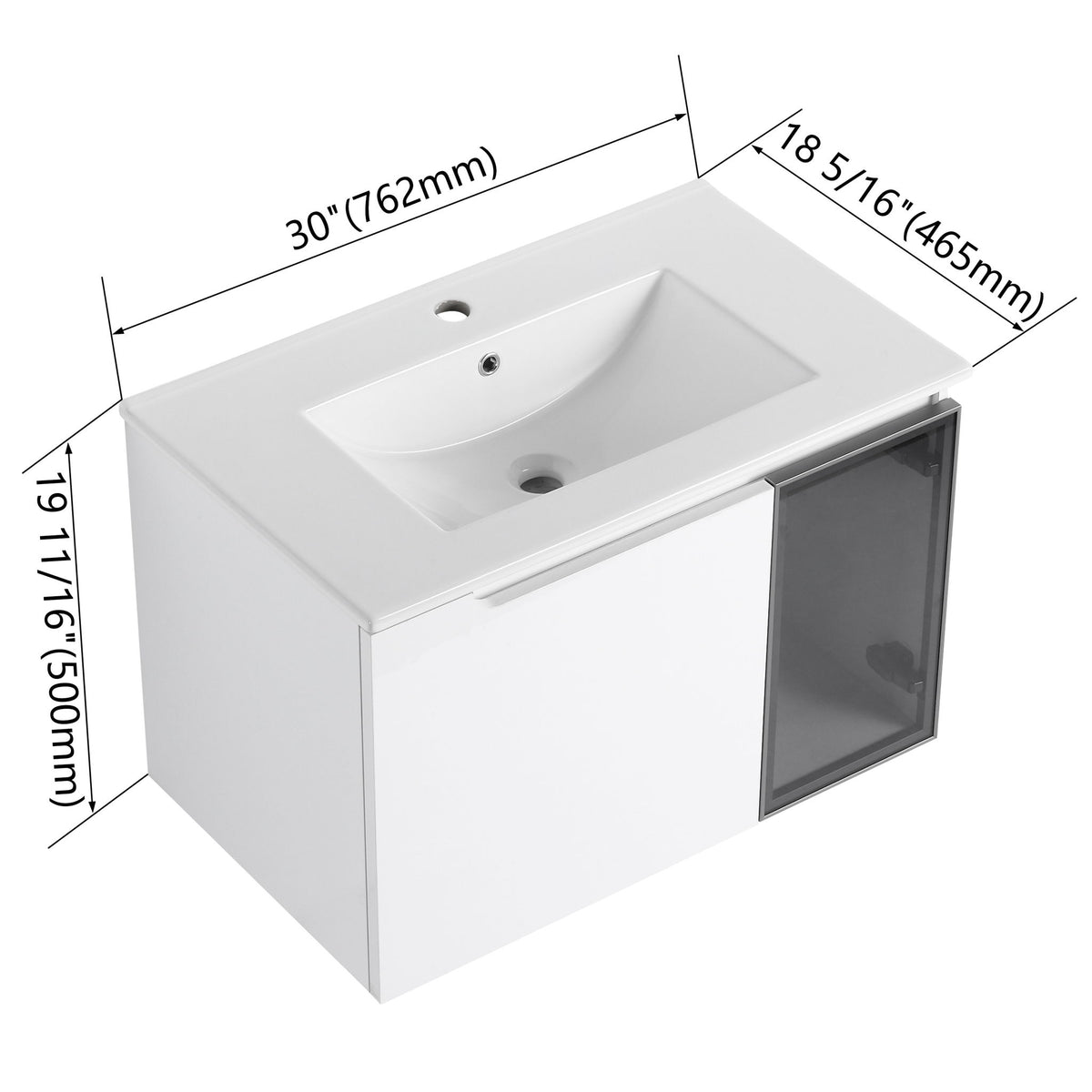 Wall Mounted Bathroom Vanity With Sink, 2 Soft Close Doors, Cabinet &amp; Half Door