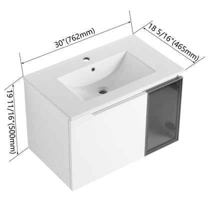 Wall Mounted Bathroom Vanity With Sink, 2 Soft Close Doors, Cabinet &amp; Half Door