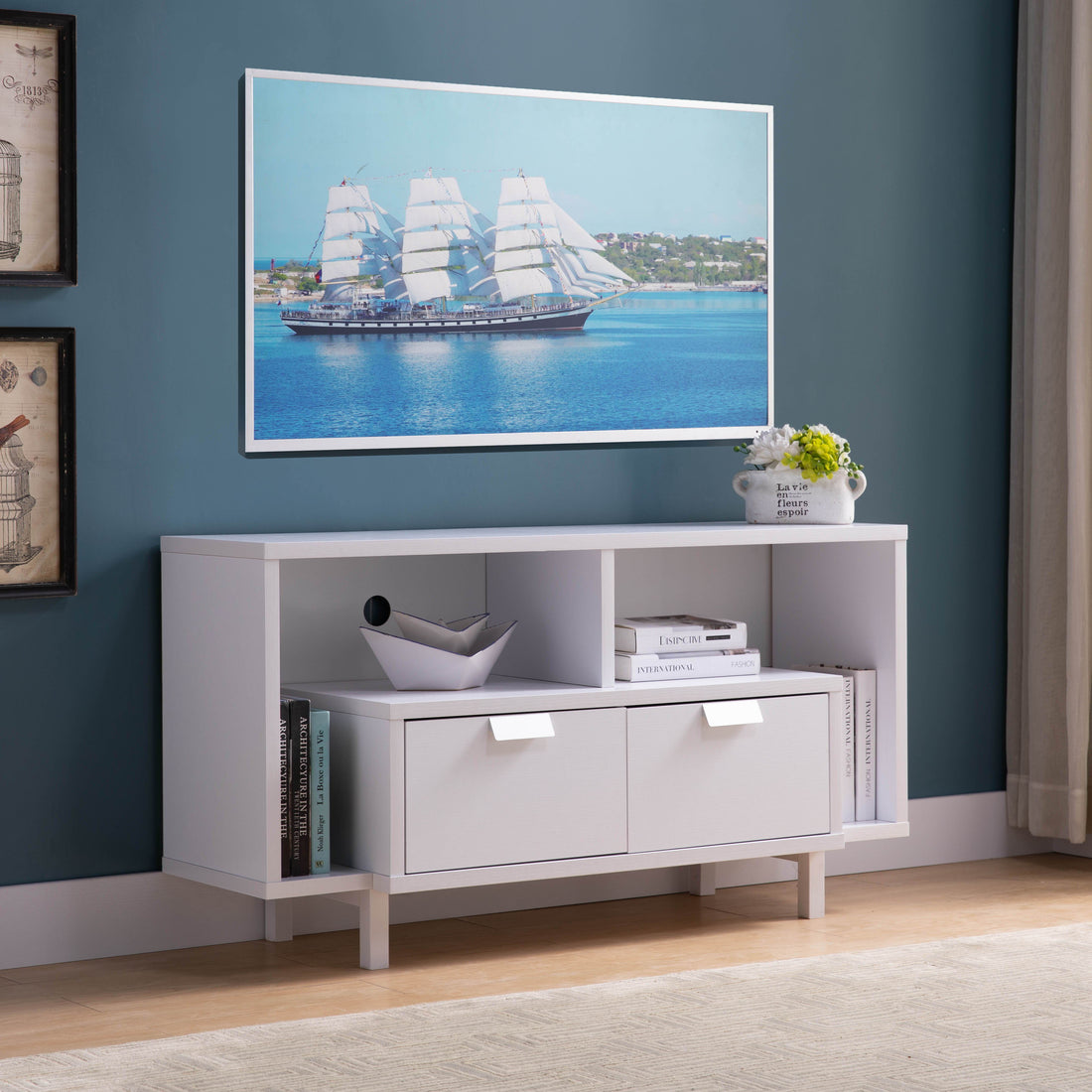 Modern TV Stand &amp; Two Shelves And Two Drawers