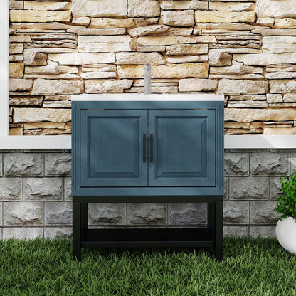 Modern Freestanding Bathroom Vanity With Ceramic Sink, Hot And Cold Faucet, Storage Cabinet &amp; Open Shelf