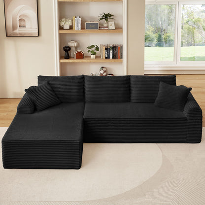 Modular Corduroy Sectional With Arched Armrests, Includes 3 Back Cushions &amp; 2 Throw Pillows