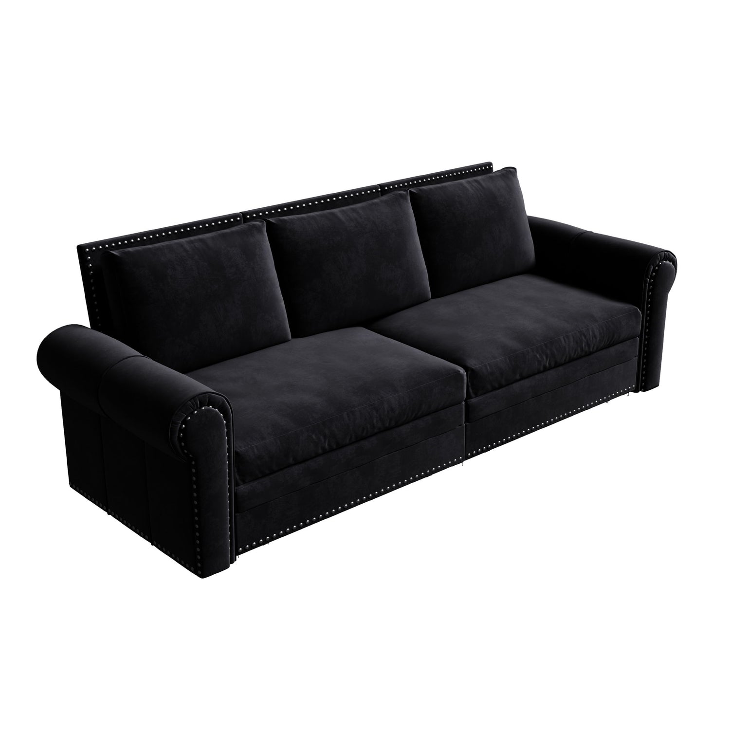 3 In 1 Convertible Sleeper Sofa With Nailhead Trim &amp; Rolled Arm