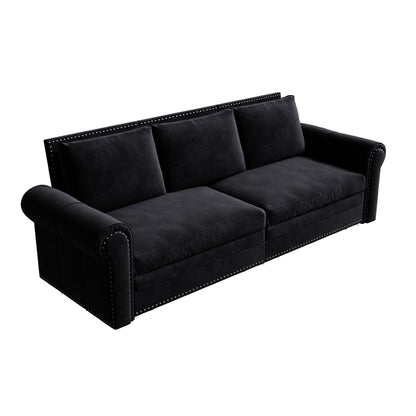 3 In 1 Convertible Sleeper Sofa With Nailhead Trim &amp; Rolled Arm