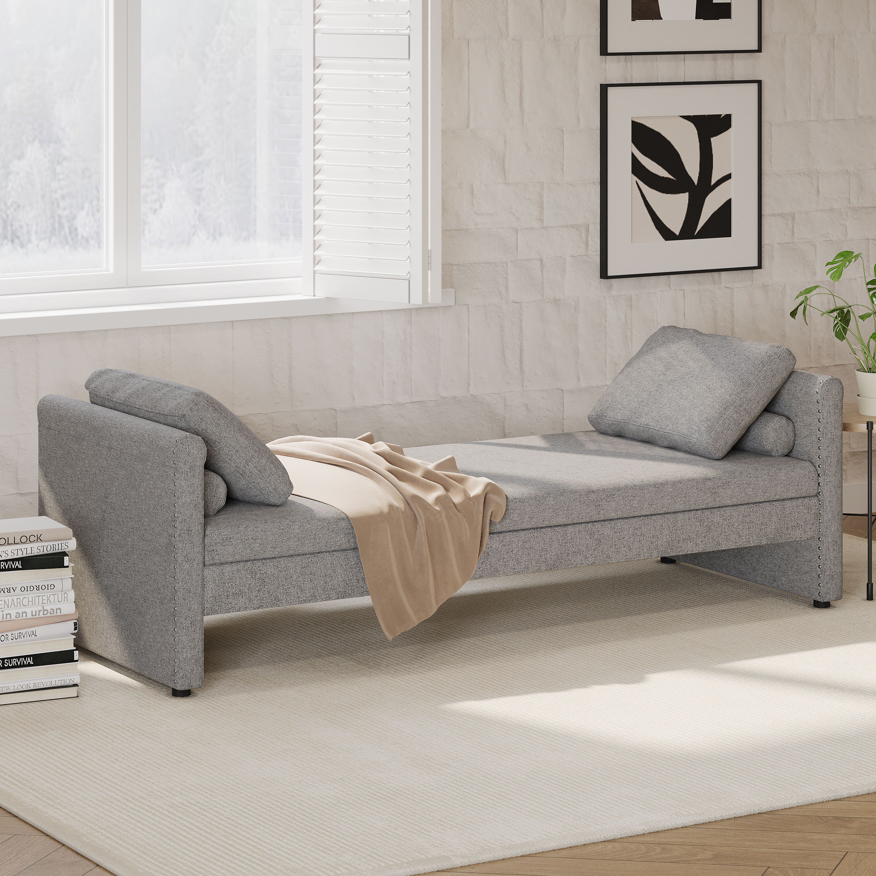 Modern Upholstered Chaise Lounger Daybed With Pillows Small Single Daybed, No Mattress Needed