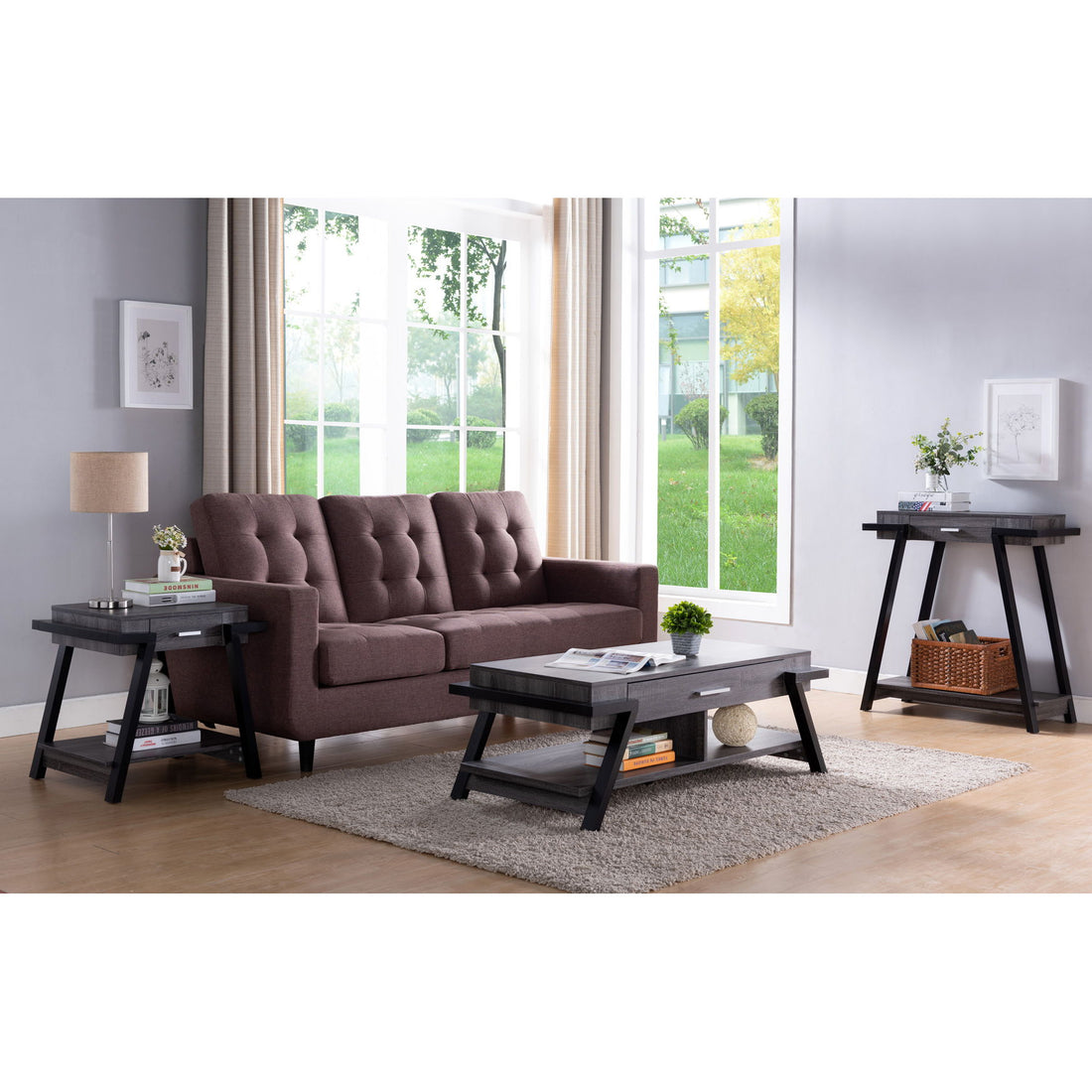 Modern Hallway Display Table With Drawer &amp; Bottom Shelve - Distressed Gray / Black