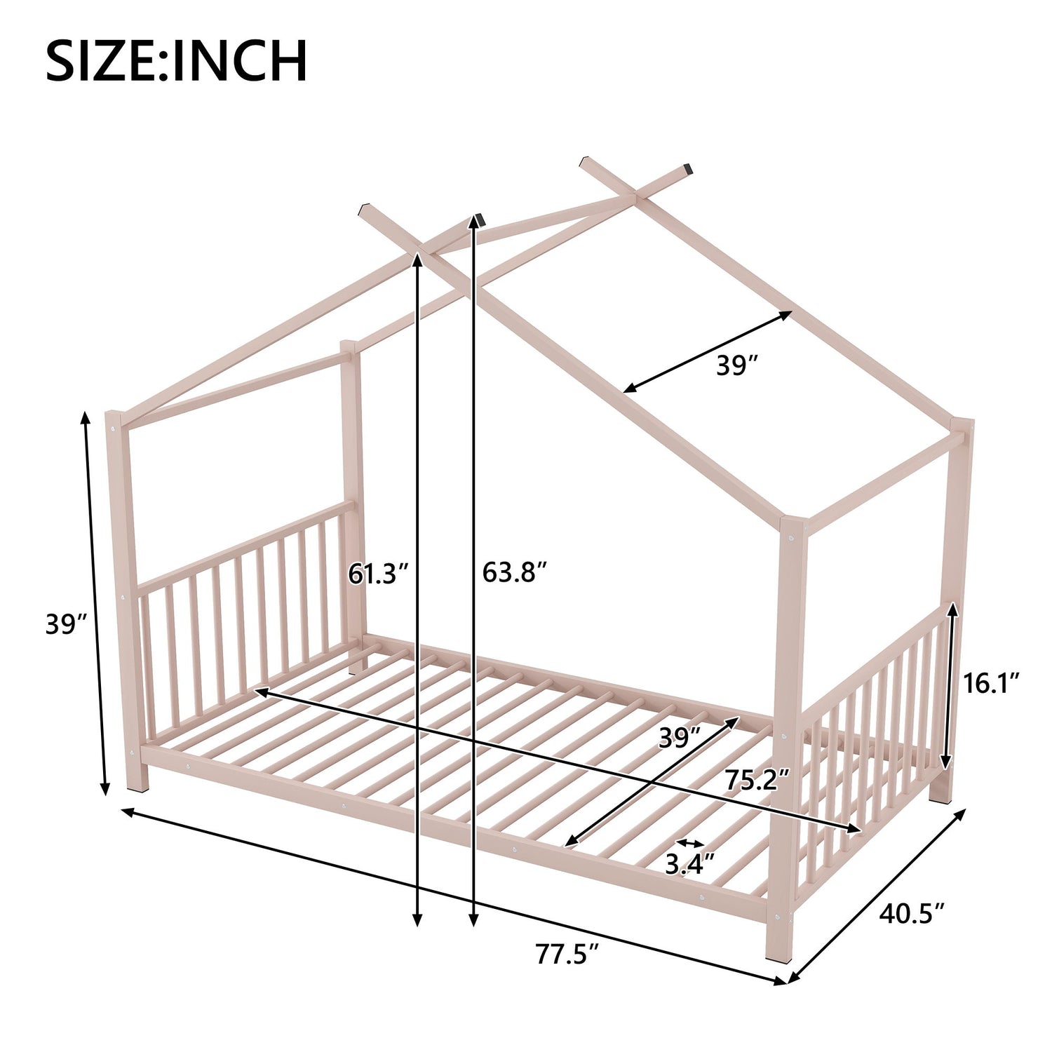 Metal House Platform Bed With Modern Design And Durable Frame