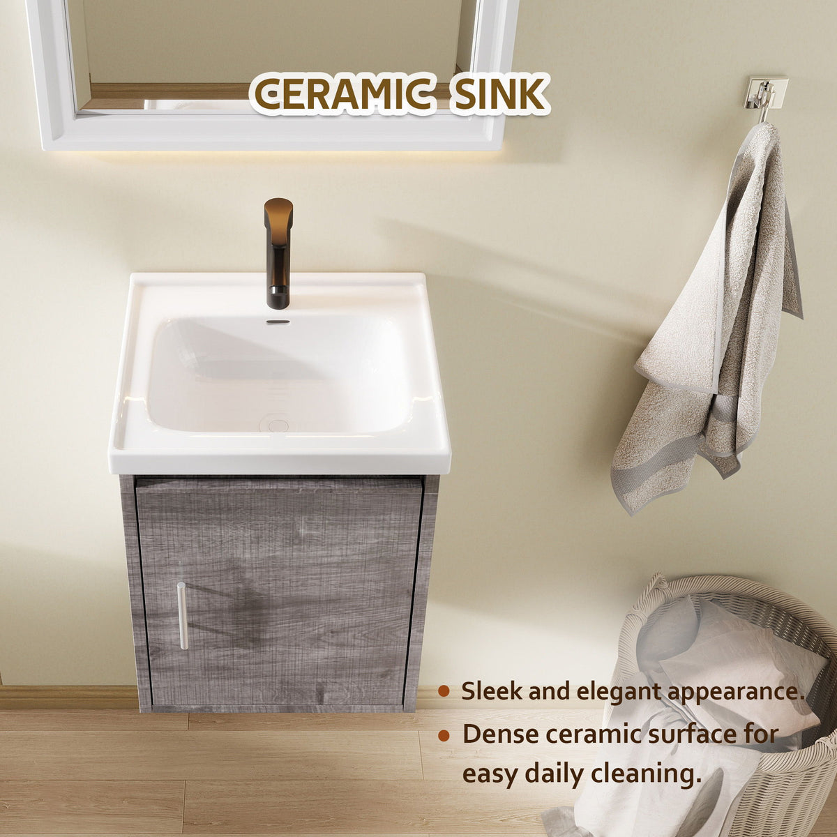 Floating Bathroom Vanity Combo, Wall Mounted Cabinet With Sink &amp; Soft Close Doors For Small Bathrooms