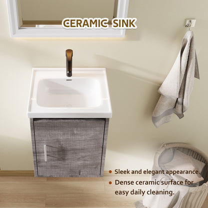 Floating Bathroom Vanity Combo, Wall Mounted Cabinet With Sink &amp; Soft Close Doors For Small Bathrooms