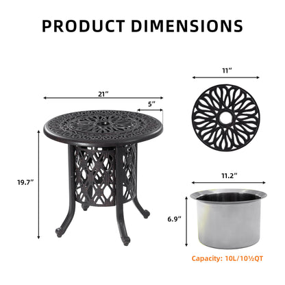 Side Table With Removable Ice Bucket, Hand Brushed Finish, Food Grade Bucket For Indoor &amp; Outdoor Use - Antique Bronze