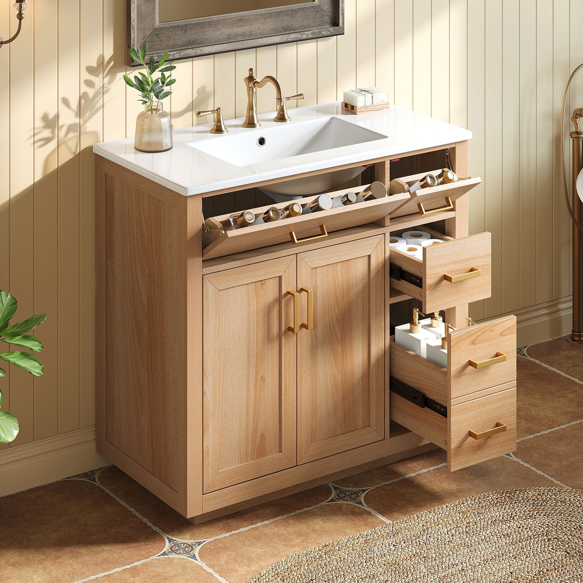 Bathroom Vanity &amp; Sink, Soft Close Doors &amp; Drawers - Wood