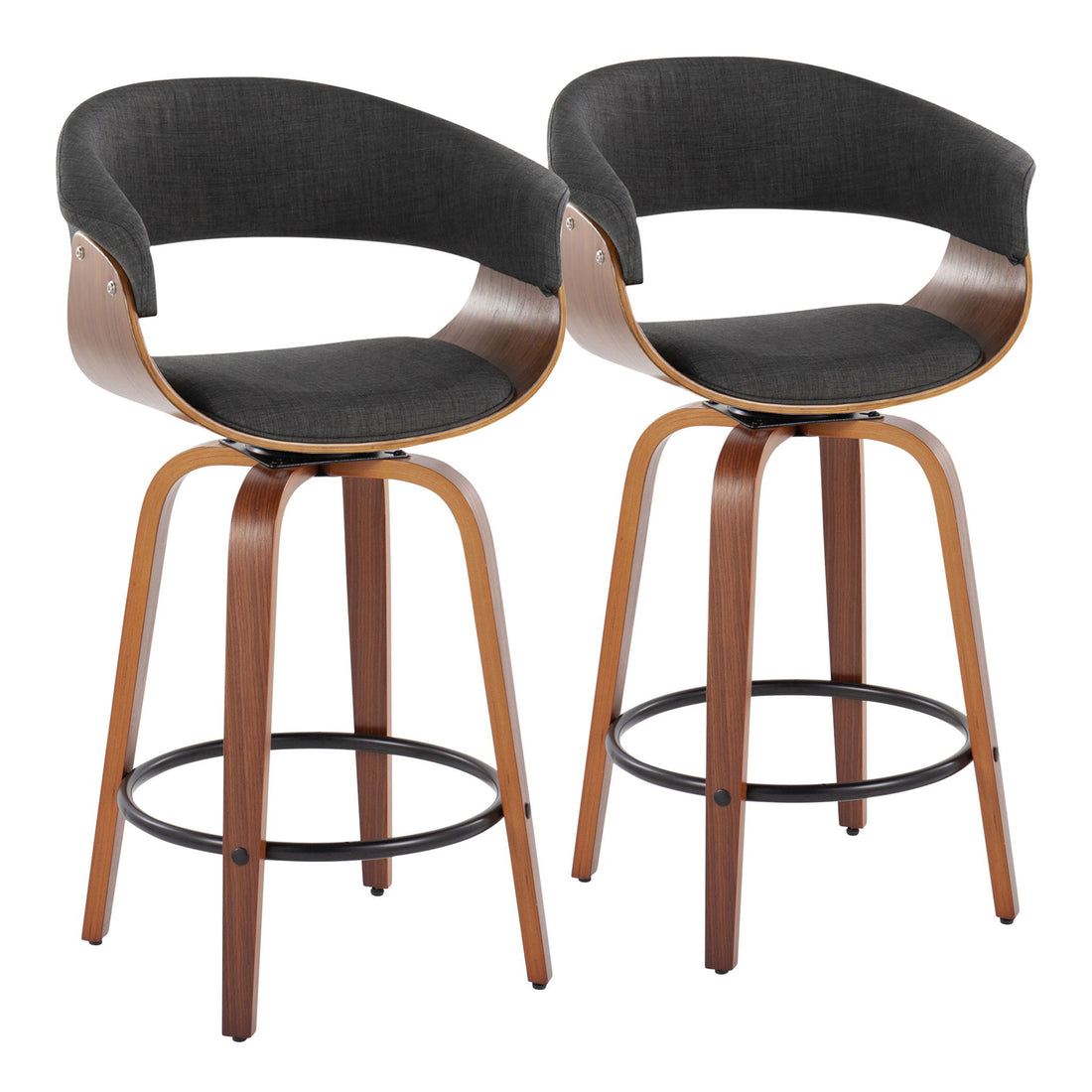 Vintage Mod - Mid Century Modern Fixed Height Counter Stool &amp; Swivel With Round Footrest (Set of 2)