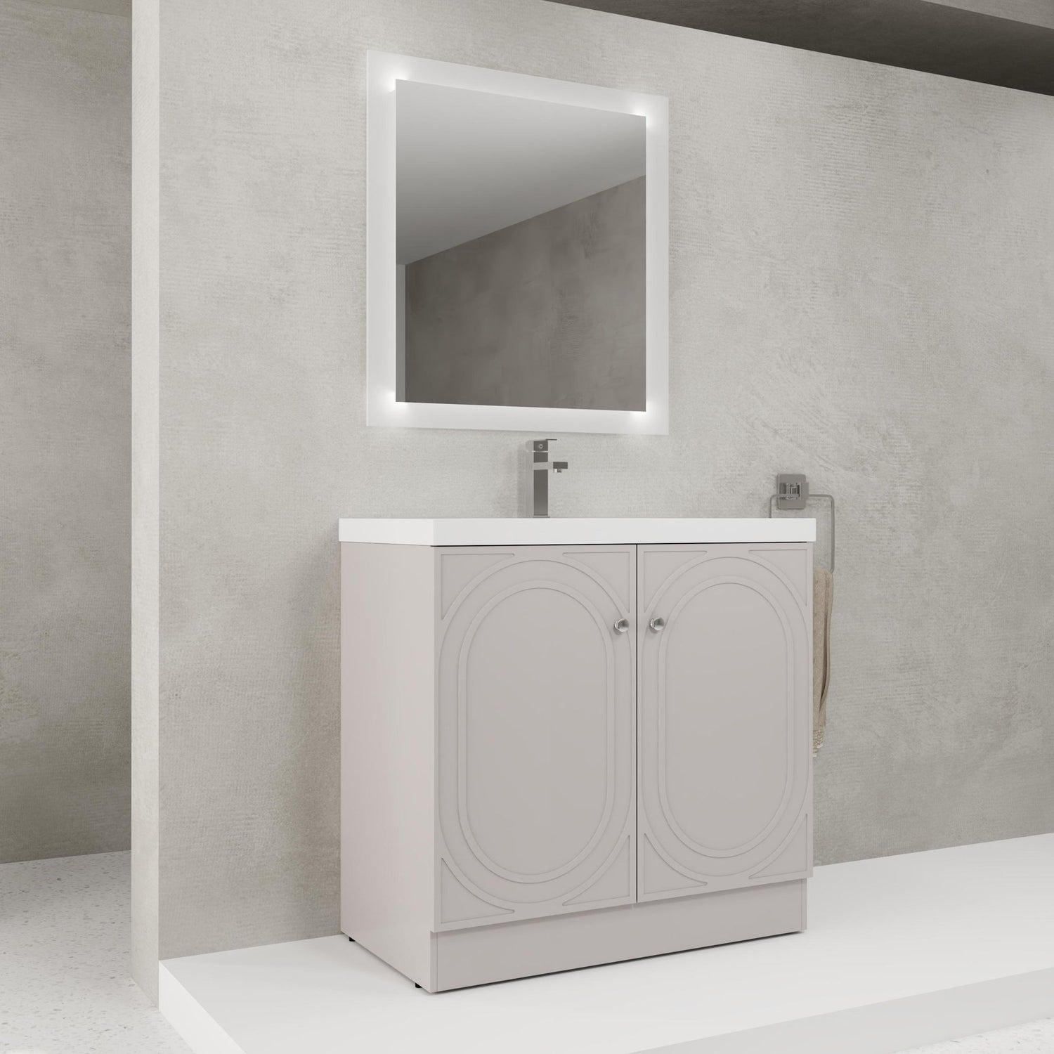 Contemporary Freestanding Bathroom Vanity With Resin Sink &amp; Soft-Close Cabinet Doors