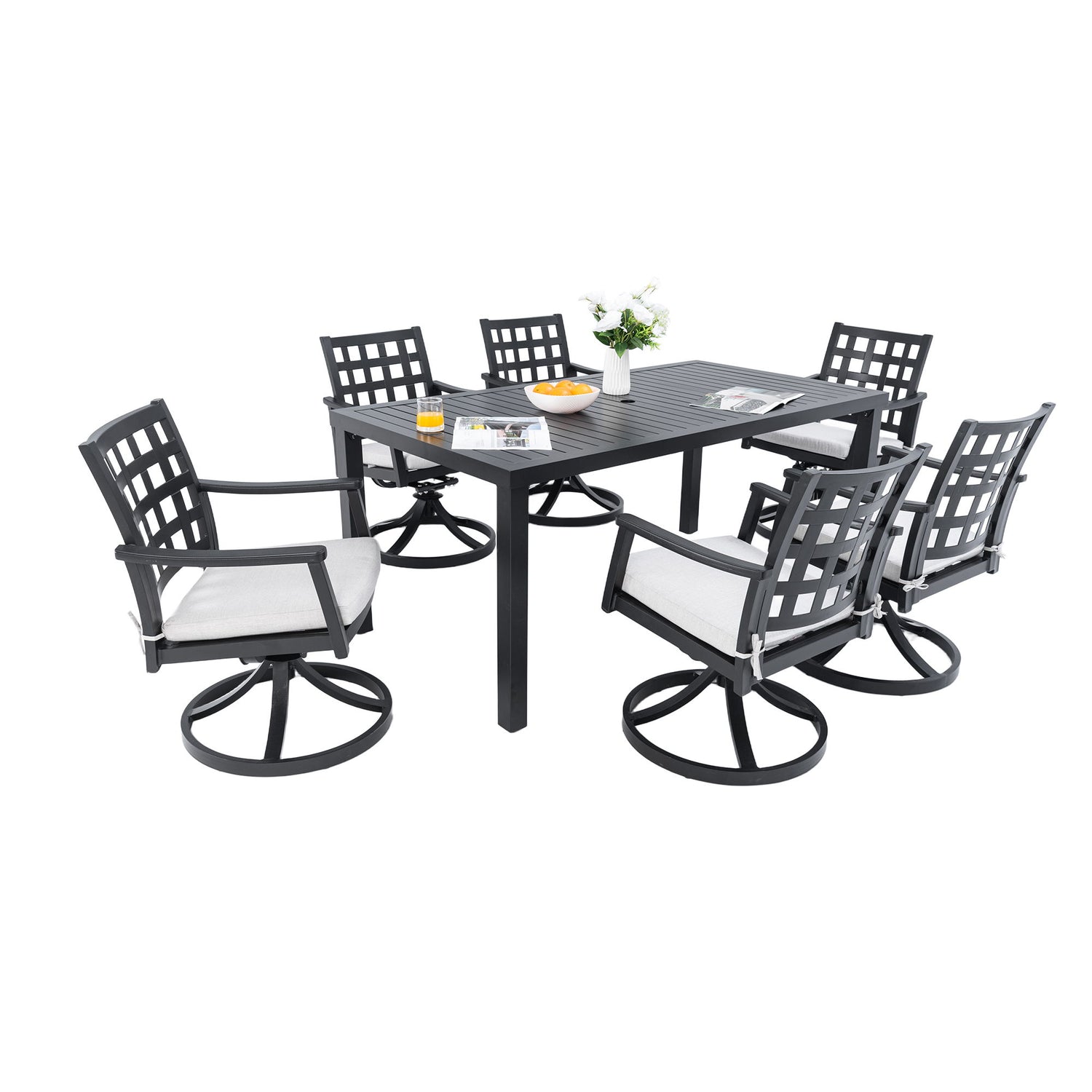 Modern Classic Outdoor Patio Dining Set, Rectangular Table &amp; Dining Chairs, Rust Free, Weather Resistant
