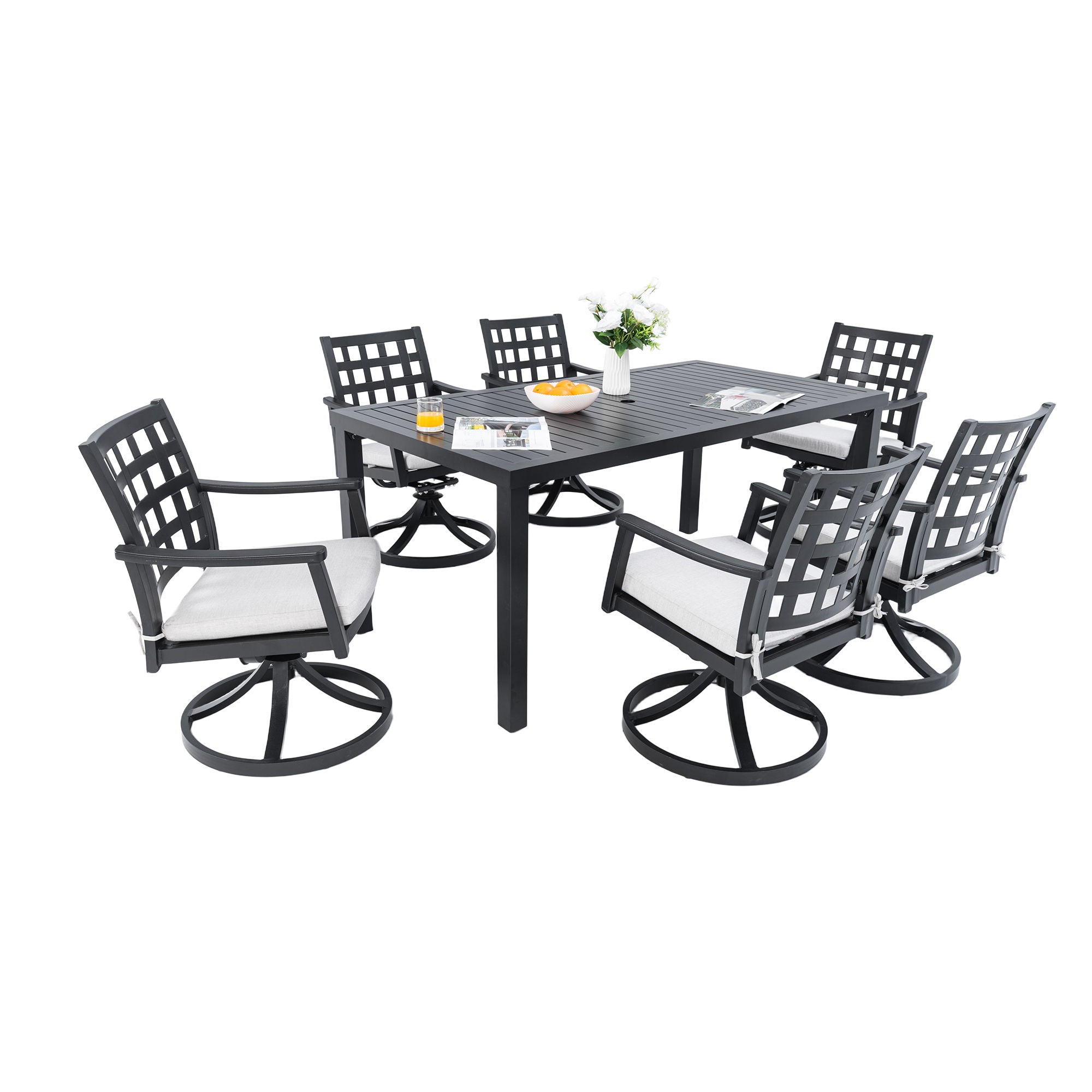 Modern Classic Outdoor Patio Dining Set, Rectangular Table &amp; Dining Chairs, Rust Free, Weather Resistant