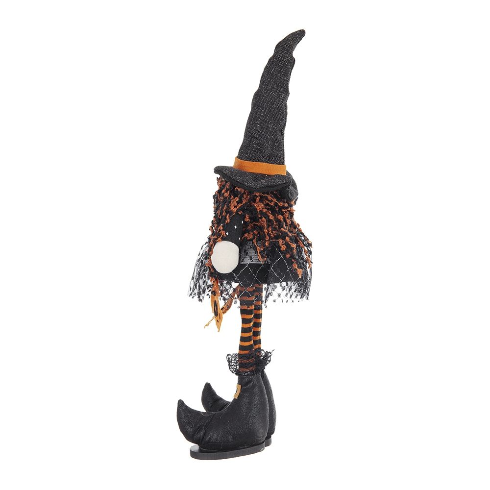 Standing Gnome With Banner &amp; Spring Body, For Halloween Decor - Black / Orange / White