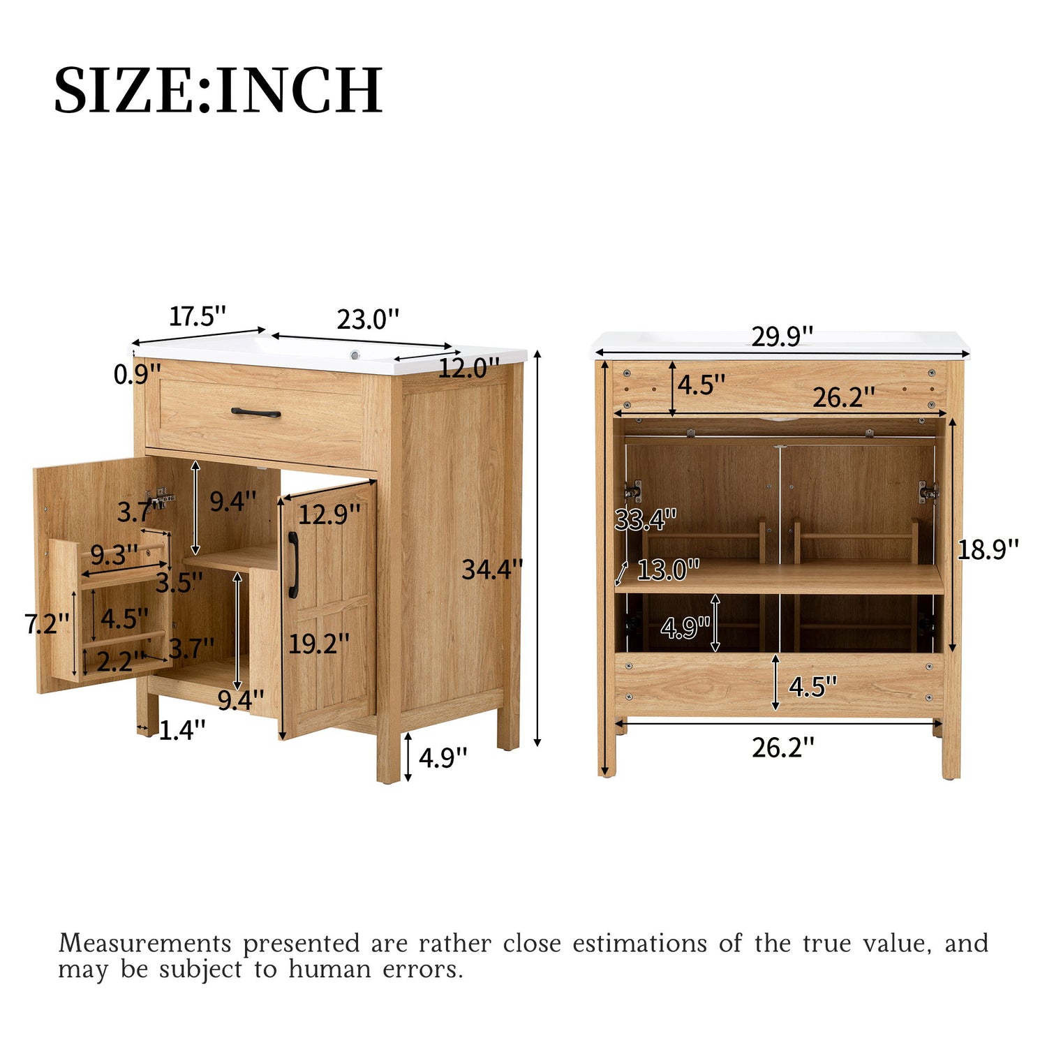 Bathroom Vanity With Sink, Adjustable Shelf &amp; Door Organizers - Walnut