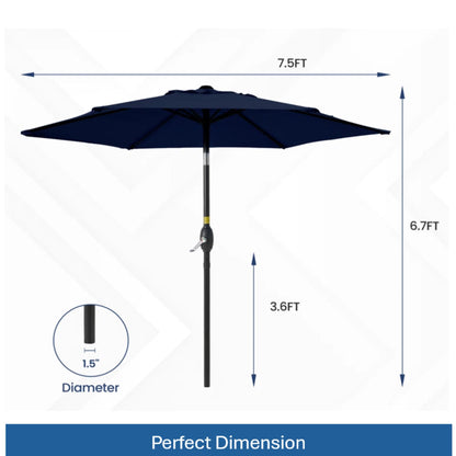Umbrella With Crank Lift &amp; Tilt, UV-Resistant Canopy For Patio