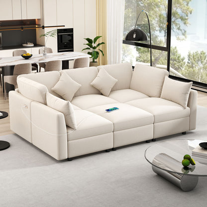 Sectional Sofa Modular U-Shaped With Ottoman &amp; USB Ports
