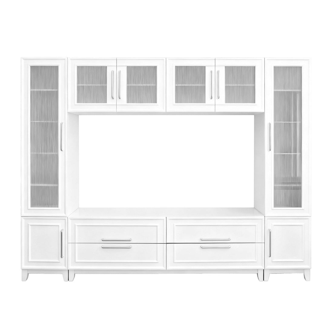 Wall Unit Entertainment Center With Glass Doors For TVs Up To 75&quot; With Drawers For Living Room - White