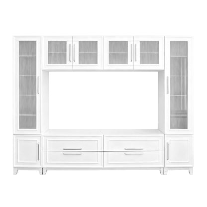 Wall Unit Entertainment Center With Glass Doors For TVs Up To 75&quot; With Drawers For Living Room - White