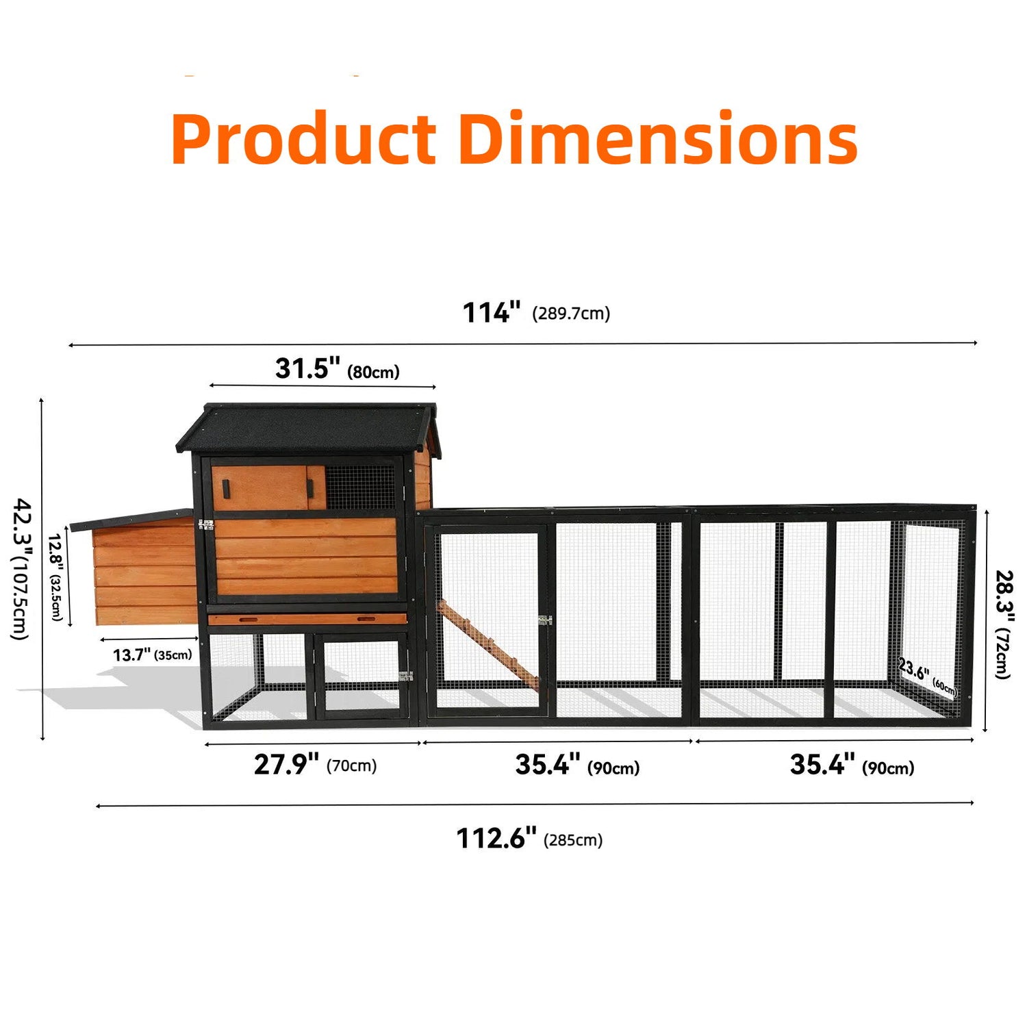 Chicken Coop, Large Outdoor Hen House &amp; Run And Nesting Box Poultry Cage, Rabbit Hutch - Brown / Black