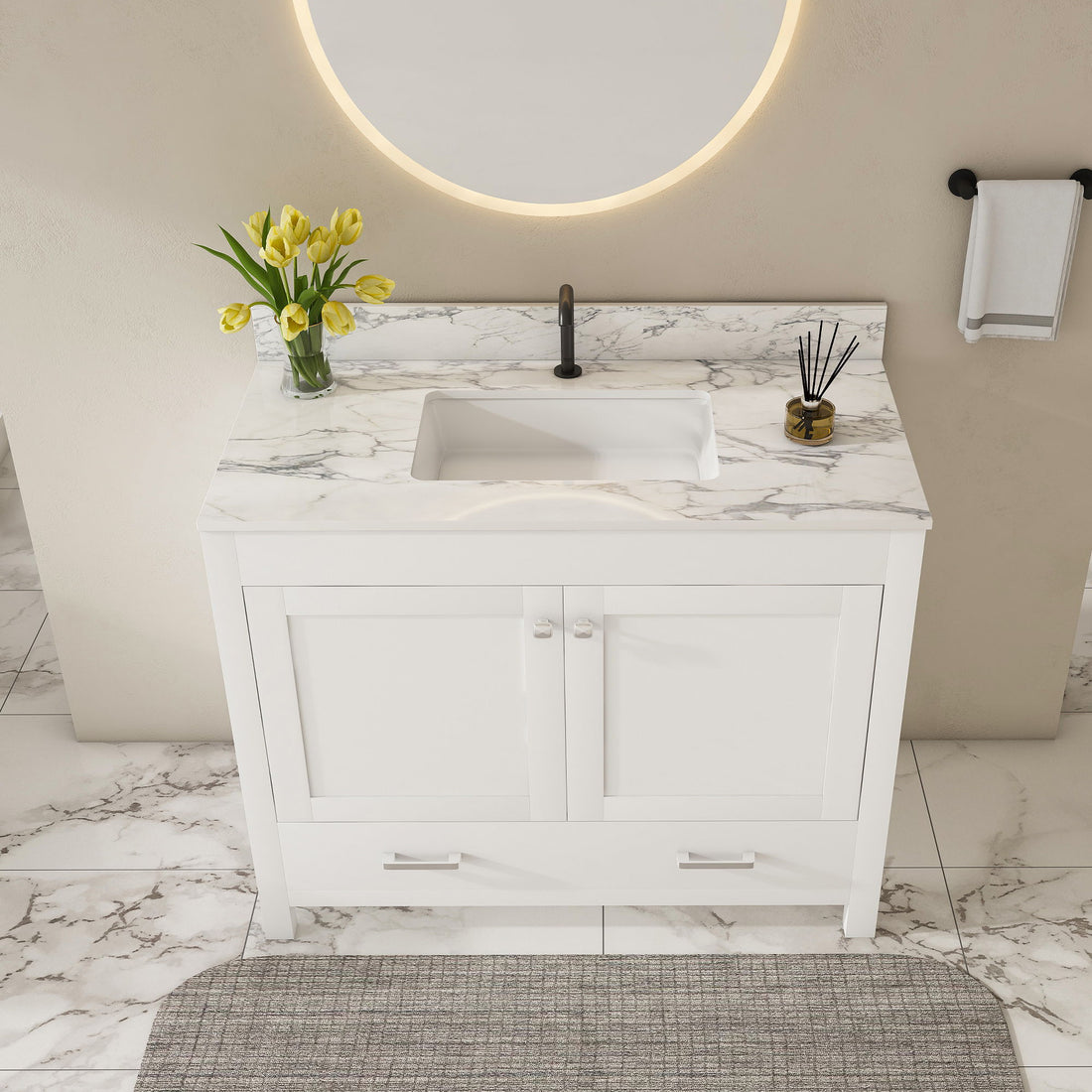 43&quot; Bathroom Vanity, Multi Functional Cabinet - White