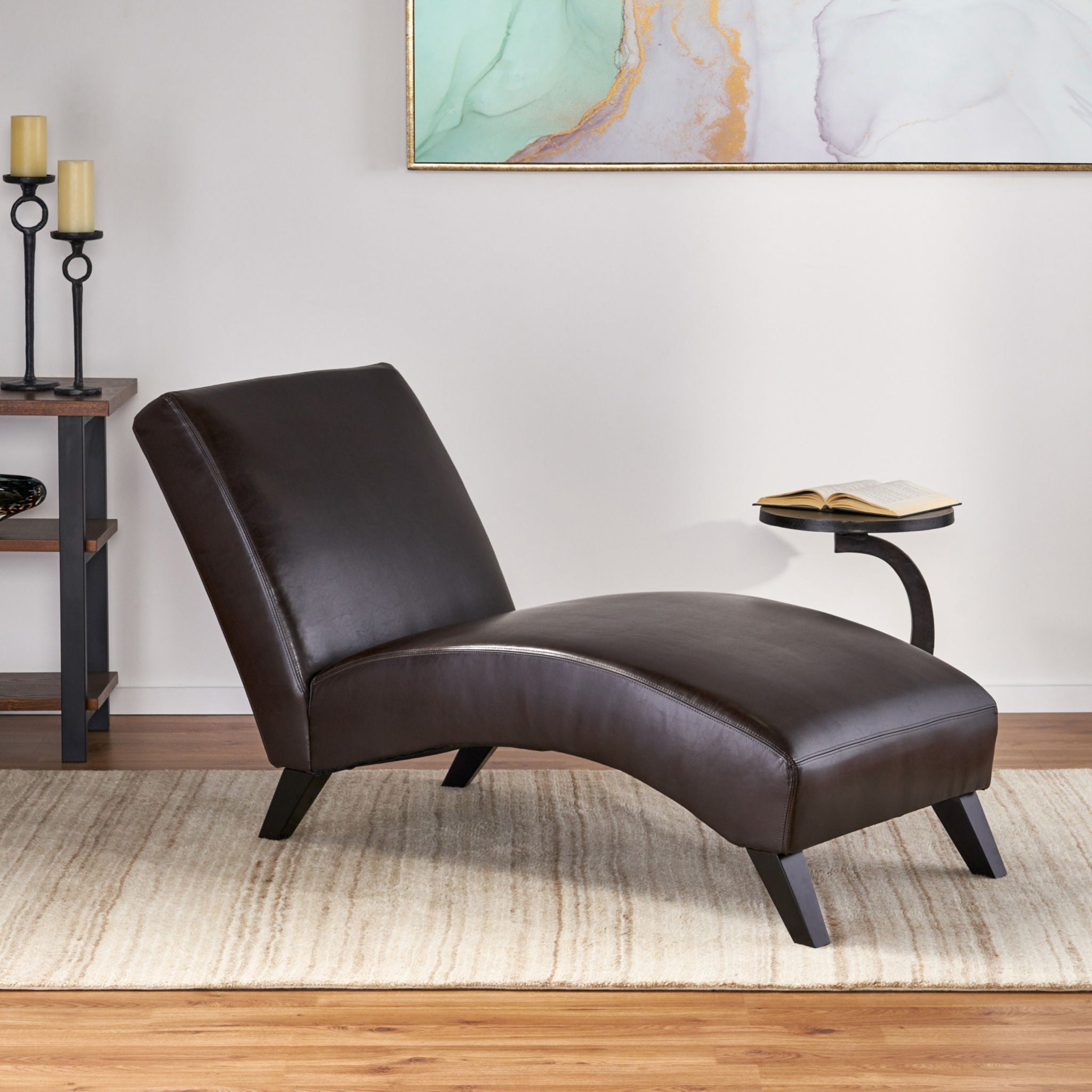Upholstered Leather Chaise Lounge With Curved Design - Brown