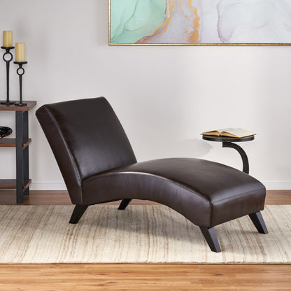Upholstered Leather Chaise Lounge With Curved Design - Brown