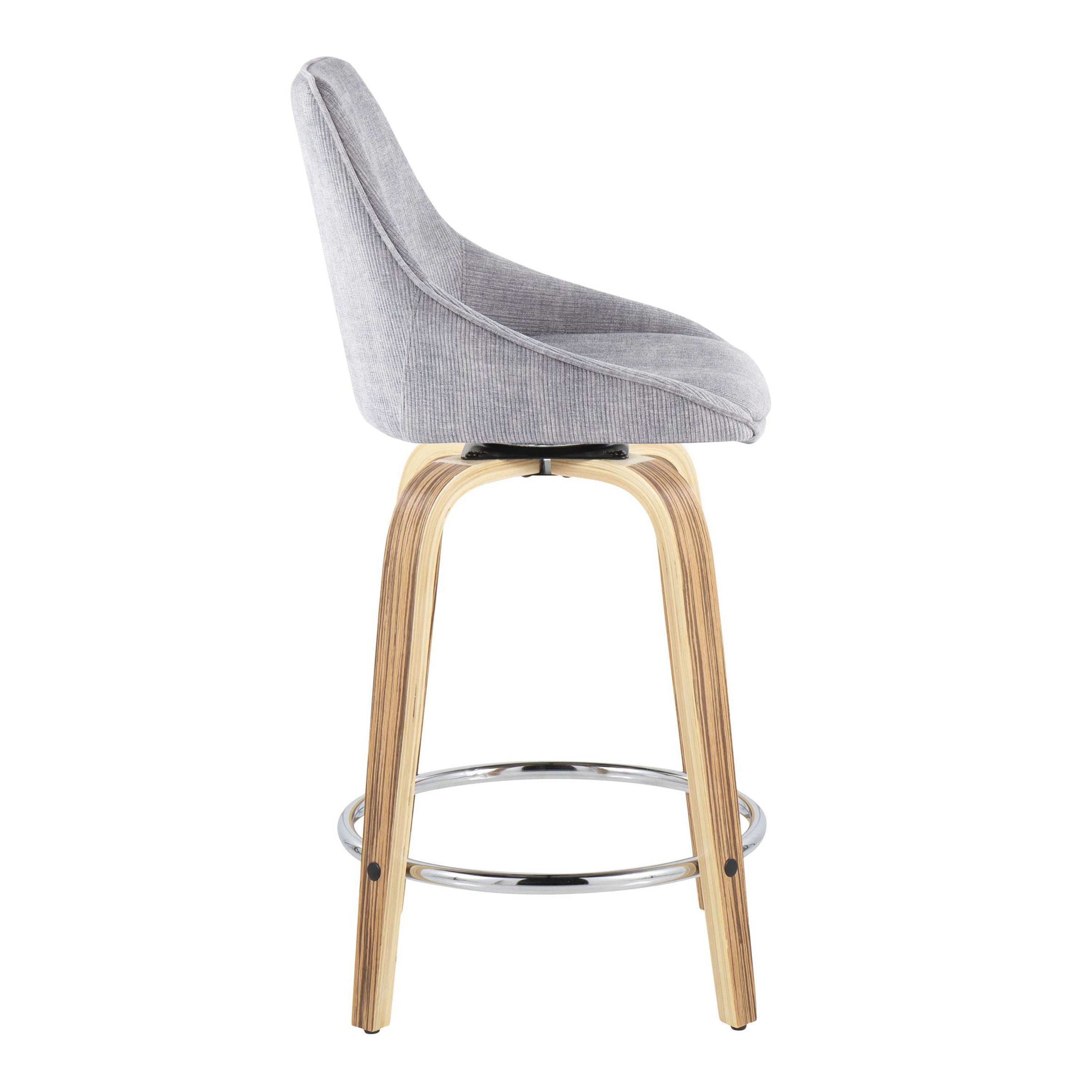 Diana - Contemporary, Fixed Height Counter Stool With Swivel &amp; Round Footrest (Set of 2)