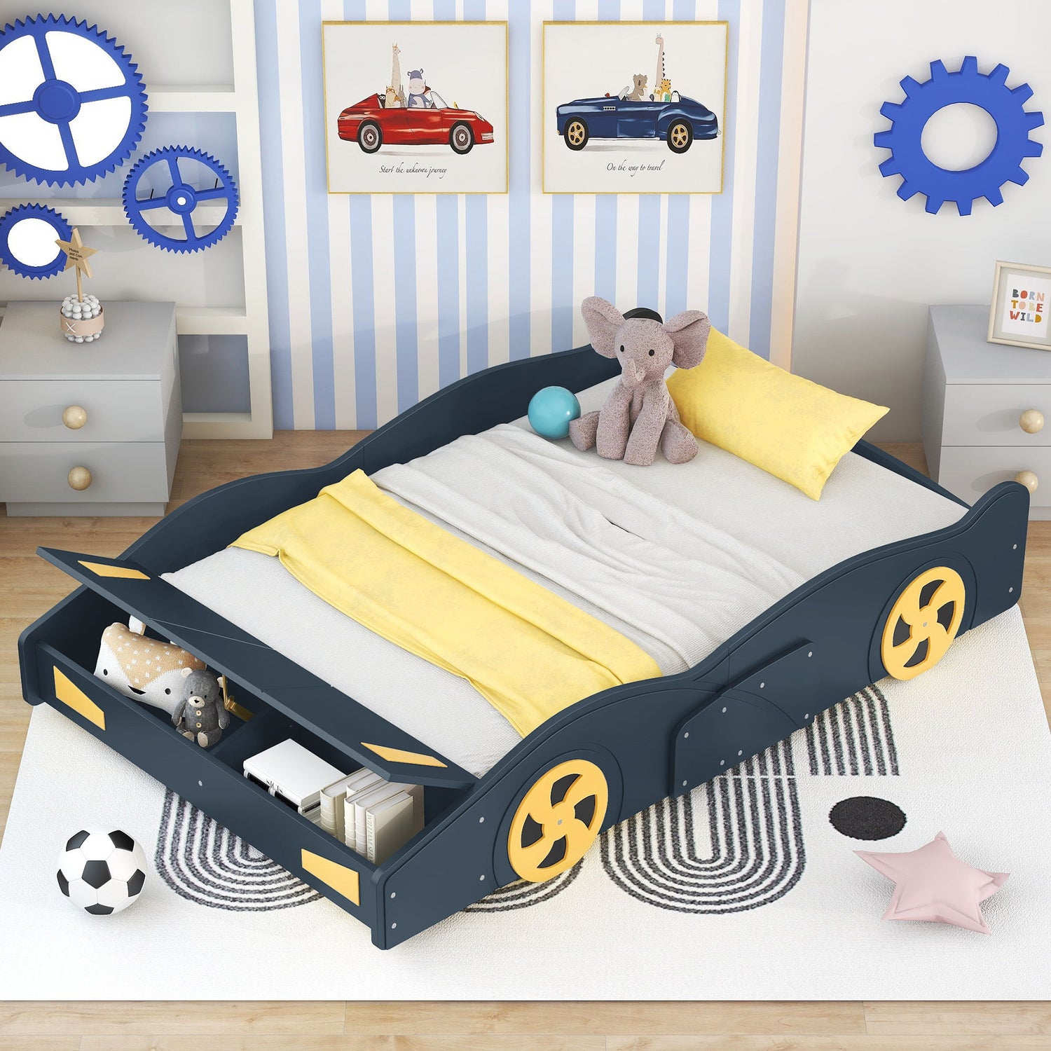 Race Car Shaped Platform Bed With Wheels And Storage
