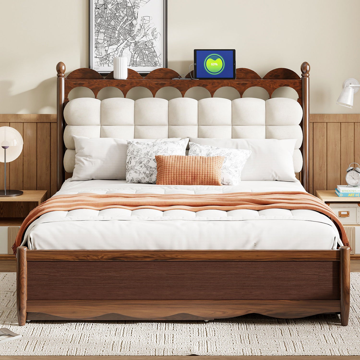 Storage Platform Bed, With 2 Big Drawers, Trundle, One Set Of Sockets &amp; USB Ports